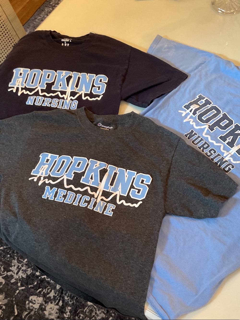 Champion Hopkins Medicine  Tee - Dark Gray, Navy & Light Blue